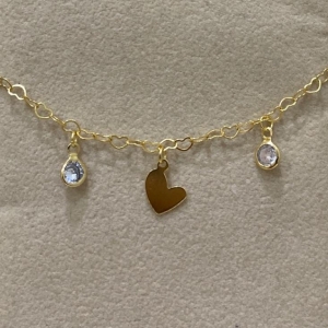 Pulseira Coração Corrente e Plaquinhas