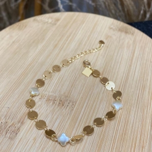 Pulseira Trevo Pérola e Círculos