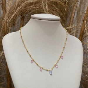 Colar Cindy Zircônias Cristal e Pink