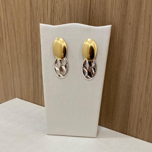 Argola Oval Texturizada c/Liso Dourado