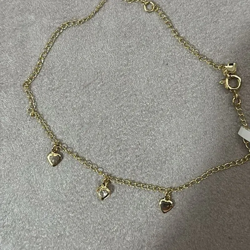 Tornozeleira 3 corações com Zircônia Ouro