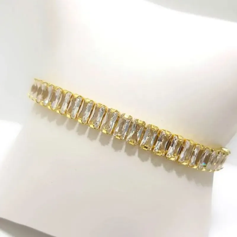 Pulseira Riviera Baguete Regulável Menor Ouro