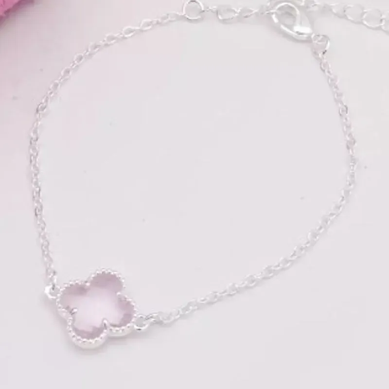 Pulseira Trevo com Cristal Rosa Candy
