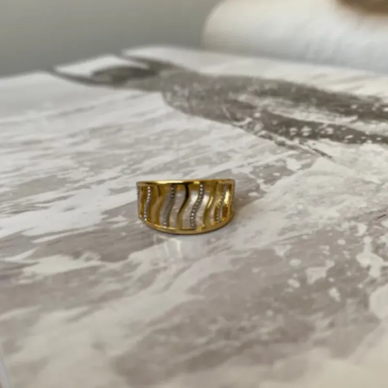 Anel Tiras Dourado e Ródio