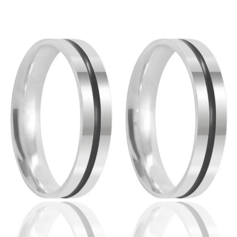 Aliança Steel Prata 4mm Com Detalhe Preto no Meio