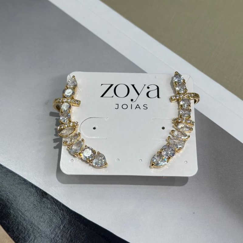 Earcuff Pedraria Cristal Dourado