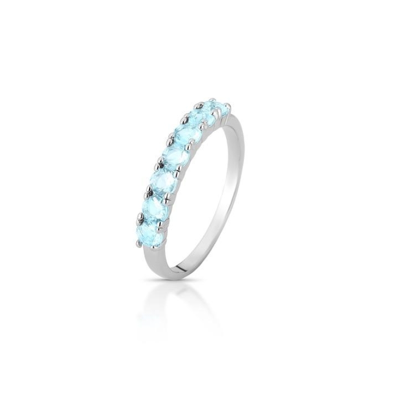 *Anel Meia Aliança Aqua Blue M