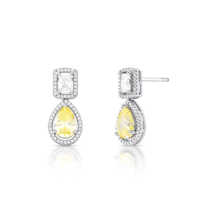 *Brinco Gota Cristais e Pedra Yellow