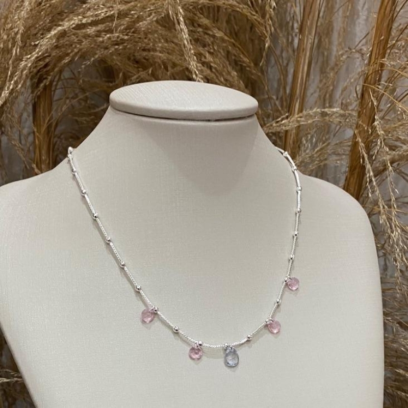 Colar Cindy Zircônias Cristal e Pink