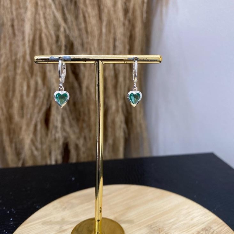 Brinco Argolinha Coração Verde