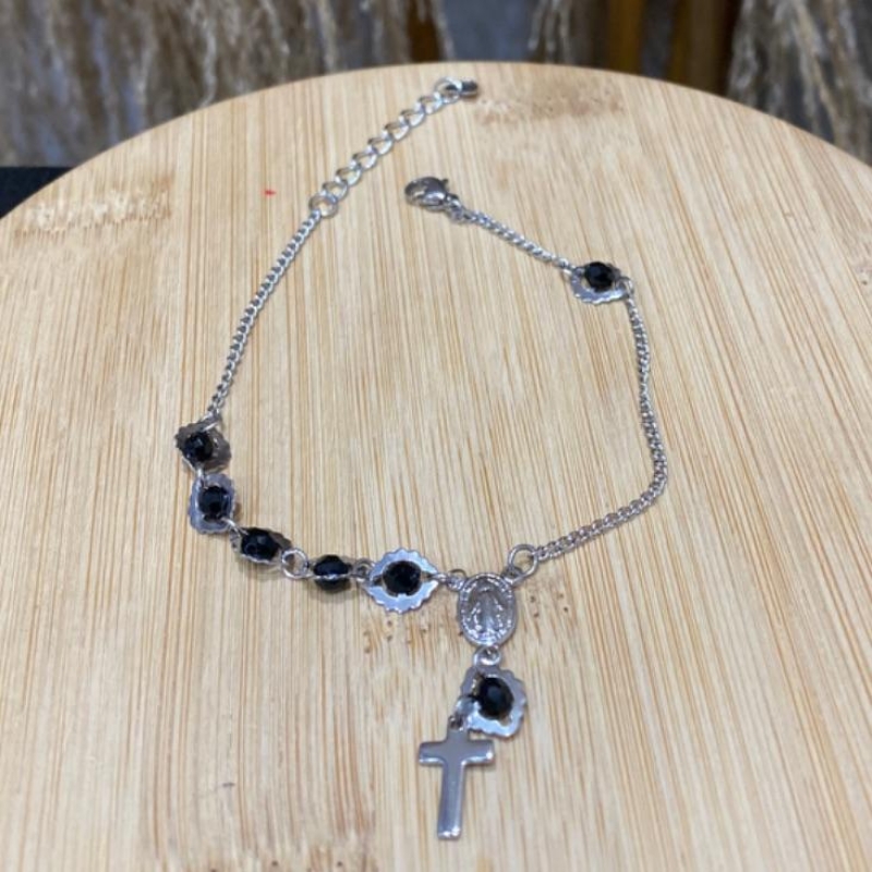 Pulseira Cruz e Bolinhas Black