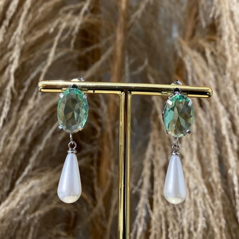 Brinco Pérola e Cristal Verde Água