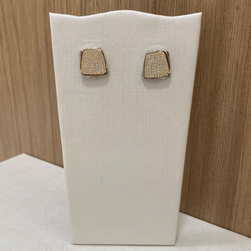 *Brinco Cravejado Duplo Banho/Prata