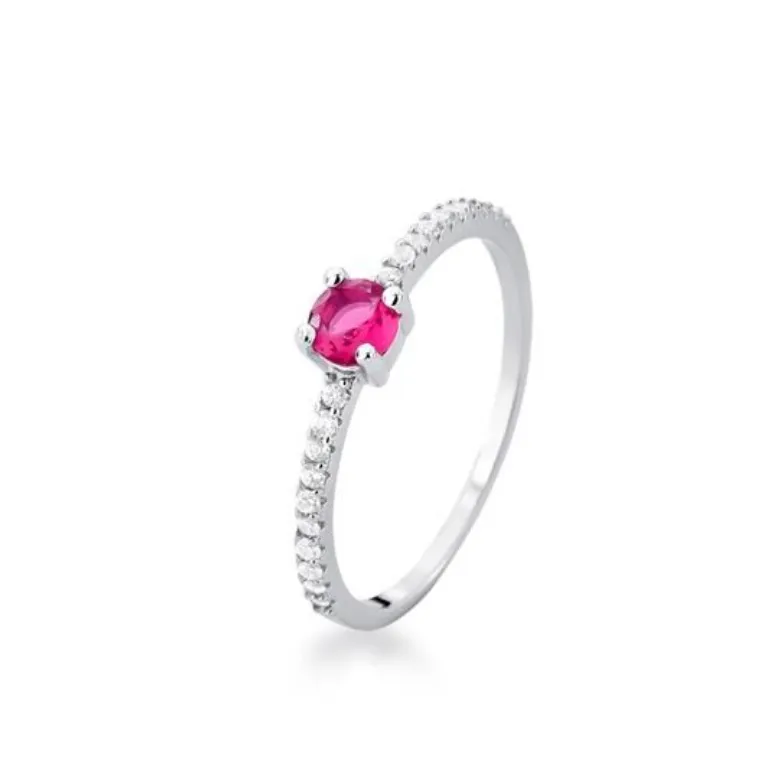 Anel Solitário 4 Garras Safira Pink Prata 925