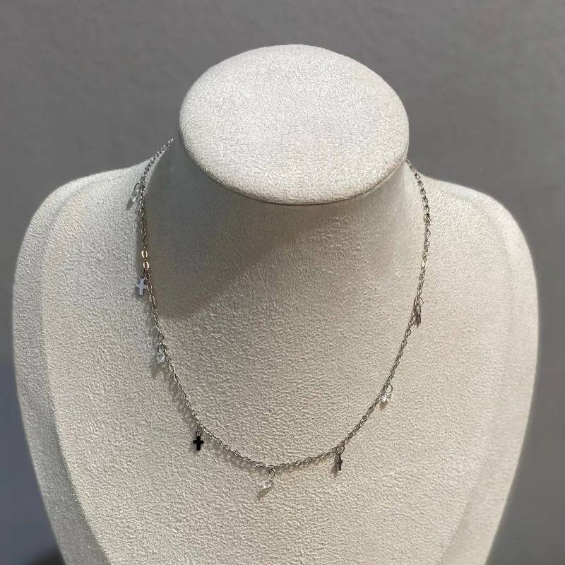 Colar Chocker Cruz e Zircônia Ródio