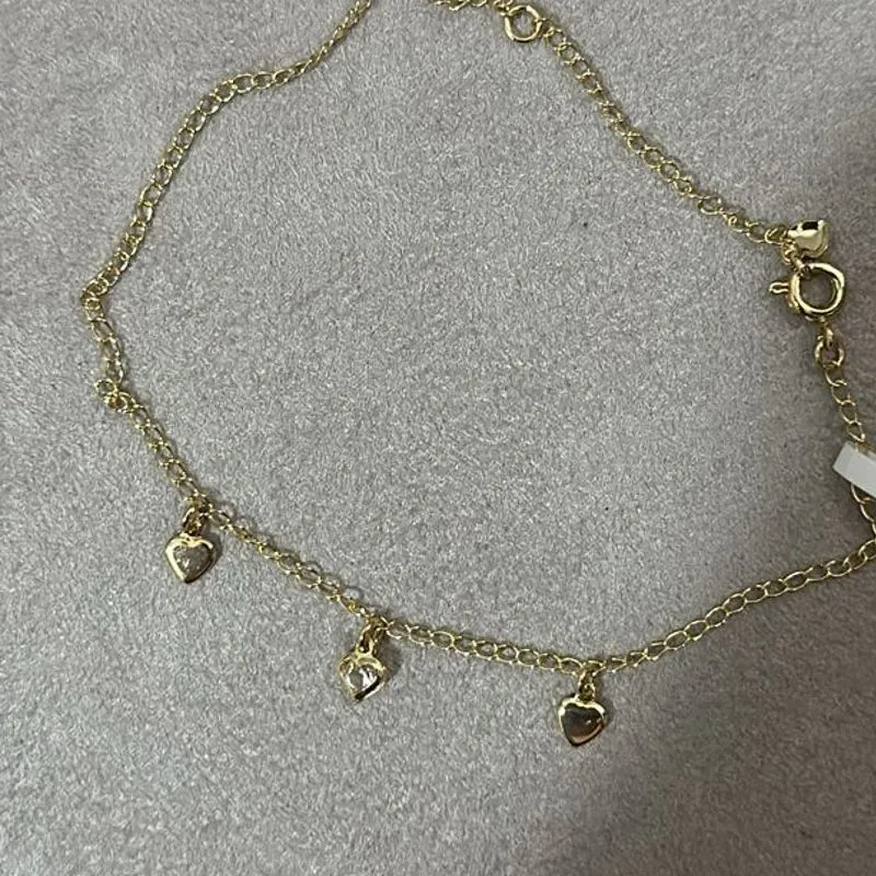 Tornozeleira 3 corações com Zircônia Ouro