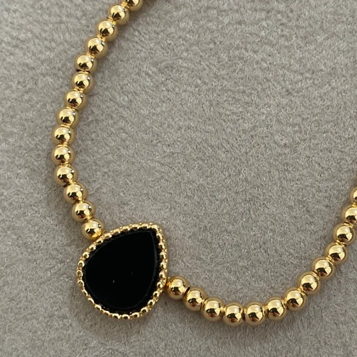 Pulseira Bolinhas Com Gota Preta