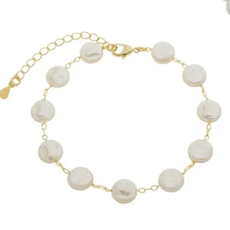 Pulseira com Pérola Achatada Ouro