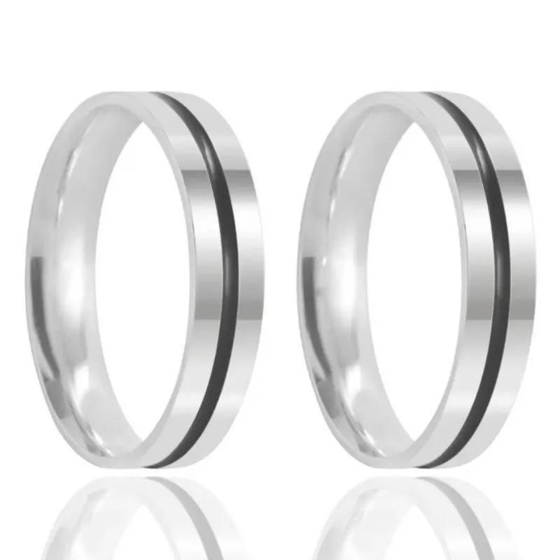 Aliança Steel Prata 4mm Com Detalhe Preto no Meio