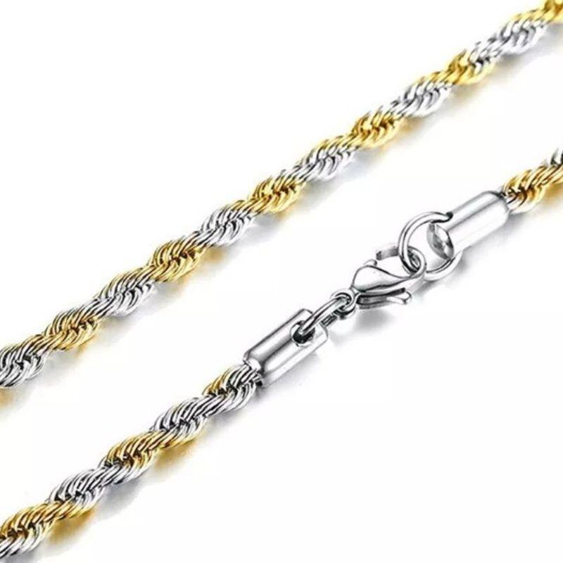 Corrente Aço Inox Baiana Prateada e Dourada 0.6mm