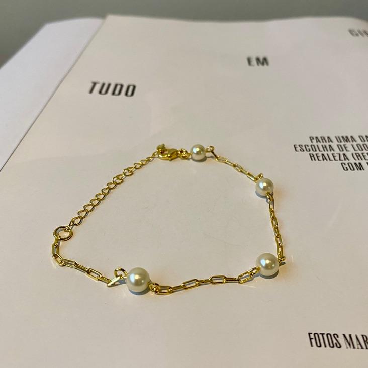 Pulseira 5 esferas pérolas