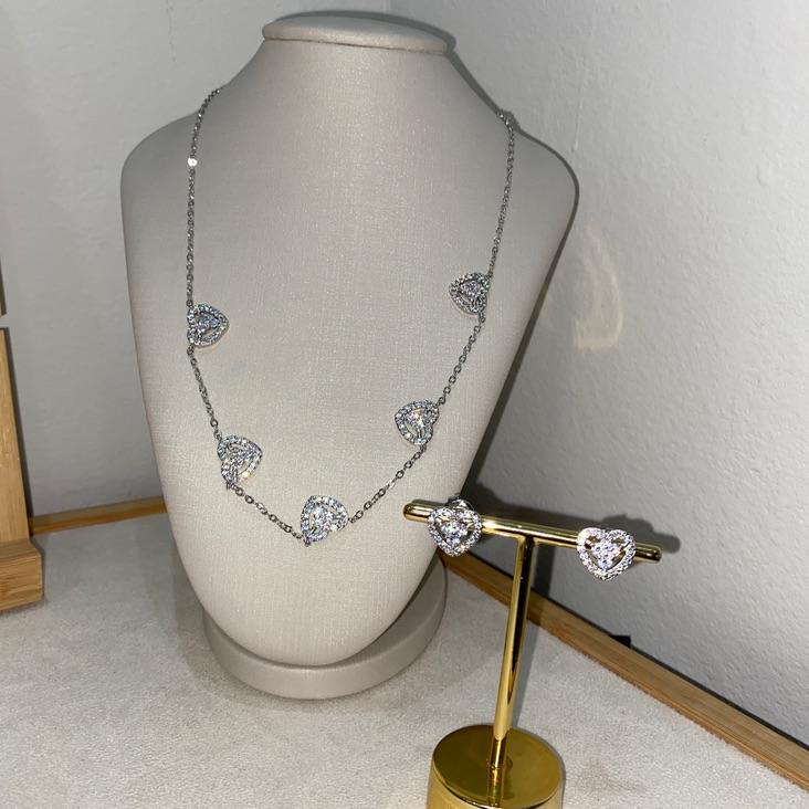 Conjunto Hera 5 corações Ródio