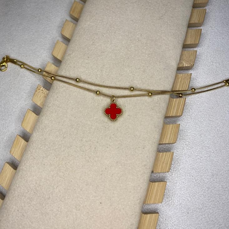 Pulseira Dupla Trevo Vermelho e Cindy