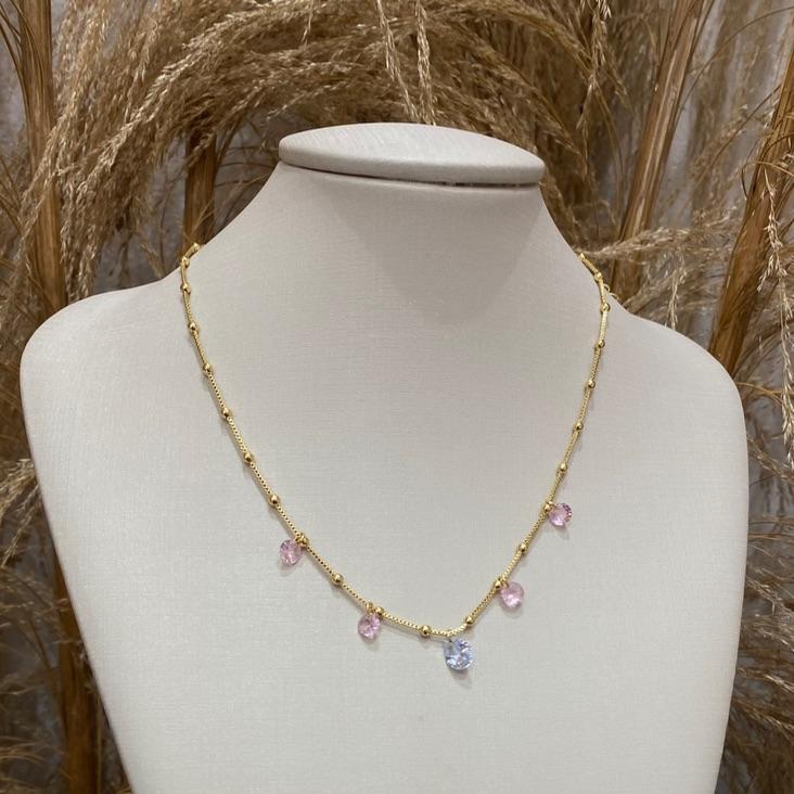 Colar Cindy Zircônias Cristal e Pink