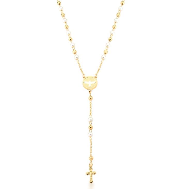 *Colar Terço Com Pérolas Espirito Santo