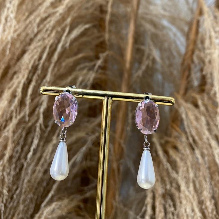 Brinco Pérola e Cristal Rosa