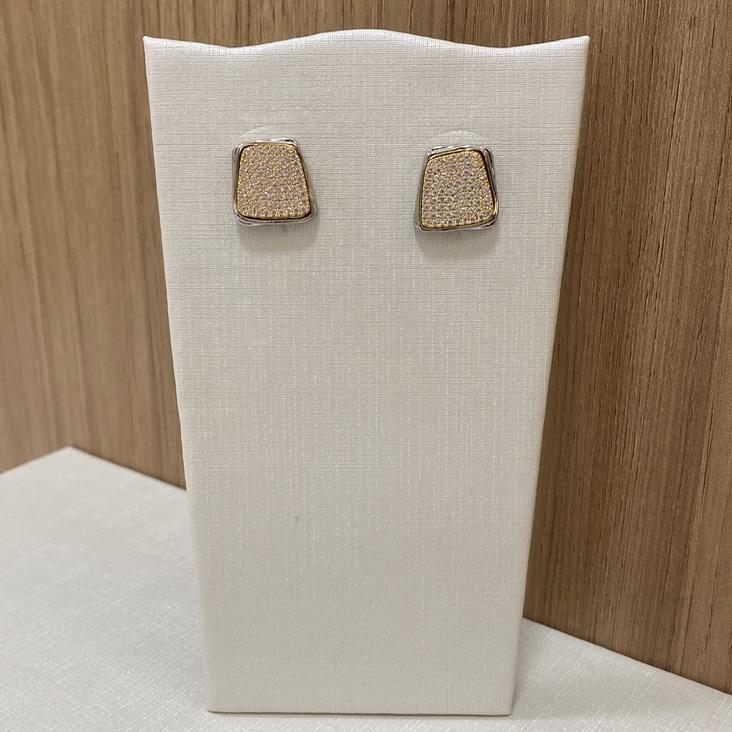 *Brinco Cravejado Duplo Banho/Prata